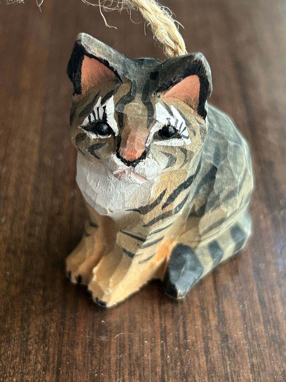 Vintage Handcrafted Painted Tabby Cat Christmas
Ornament folk art Decor